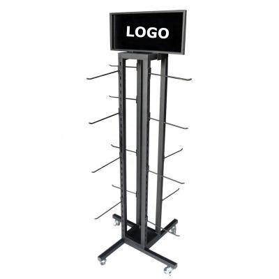 China Hat Mobile Belt Accessories Mobile Phone Retail Store Sock Metal Grid Hook Floor Stand Universal Rotatable Display Rack for sale