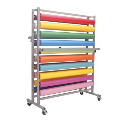 China Double Sided Custom Fabric Roll Display Rack Metal Display Rack and Rack Fabric Roll Storage Flooring Fabric Roll Display Rack for sale