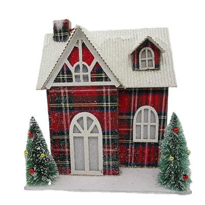 China Chimera Holidays Decorate Christmas Paper House Decoration With Bottle Brush Trees for sale