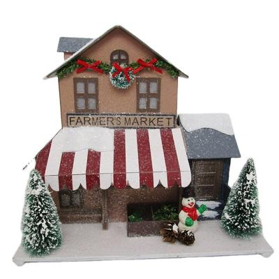 China Chimera Holidays Decorate Christmas Paper House Decoration With Bottle Brush Trees for sale