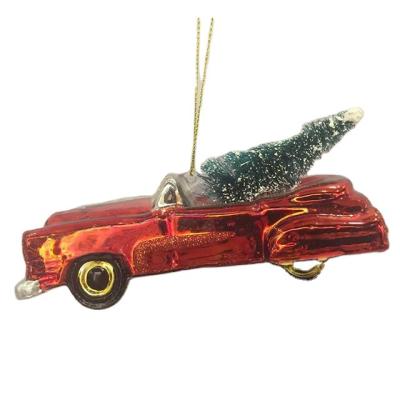 China Holiday Decoration Blown Glass Antique Car With Tree Decoration For Christmas Tree Decoration for sale