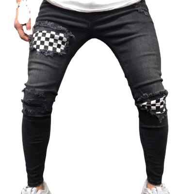 China Wholesale Men's Tapered Distressed QUICK DRY Ripped Skinny Patch Men's Grid Jeans Men's Jeans for sale