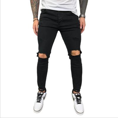 China QUICK DRY men's skinny black jeans stretch skinny men's jeans skinny hole design men's black jeans for sale