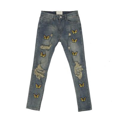 China QUICK DRY Denim Butterfly Knife Cut Designer Jeans Men's Casual Loose Straight Leg Jeans Street Style for sale