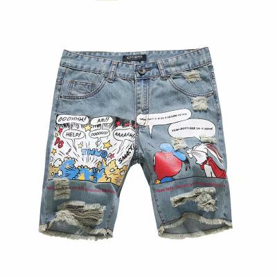 China Wholesale High Quality QUICK DRY Style Jeans Cartoon Trend Young Brand Ripped Hole Short Pants Mens Designer Jeans for sale