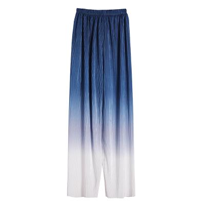 China Large Size Anti-wrinkle Gradually Change Color Leg Waist Ice Silk Wide Leg Feeling Drop Summer Pants High Slim Casual Pants Show Slim Mone for sale