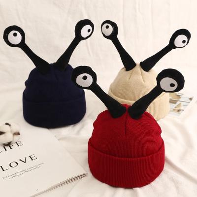 China COMMON Custom Embroidered Cartoon Insect Tentacles Children Logo Cartoon Warm Winter Knitted Hats For Kids Women for sale