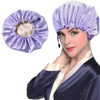 China Double Layer Satin Bonnet Personalized Logo Custom Sleep Bonnets Colorfu Satin Double Sided Hair Bonnet Accessories for sale