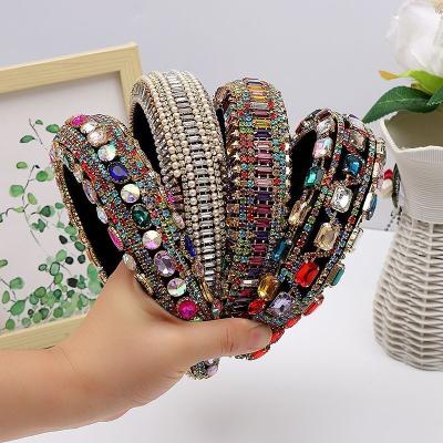 China Diamond Headband Fashion European Vintage European baroque large Crystal Rhinestone Headbands For Girls colorful for sale