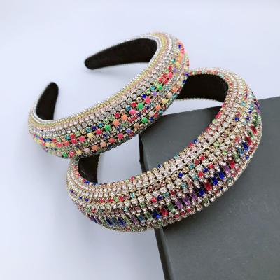 China Full European Baroque Women Crystal Diamond Headband Colorful Diamond Luxury Party Bling Rhinestone Headbands for sale