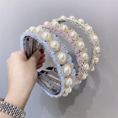 China Fairy Hair Hole European Korea Temperament Dot Headbands Lace And Big Polka Dot Pearl Net Headband for sale