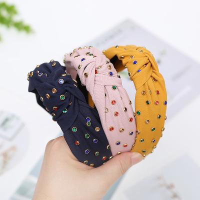 China High-end Cloth + Colorful Luxury Girl Diamond Crystal Hair Accessories Colorful Diamond Boutique Cloth Hairbands Headband for sale