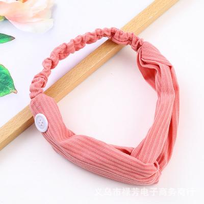 China Custom Outdoor Fitness Hair Band Women Girls Sports Yoga Elastic Knotted Headbands Breathable With Button for sale