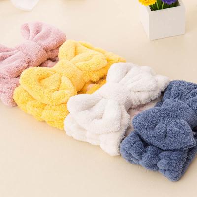 China Cute Fluffy Bowknot Coral Fleece Washing Headband Korean European Retro Winter Beauty Washing Face Headbands for sale