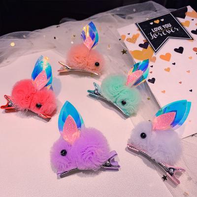 China 2022 New Cute Korean Style Children's Hair Accessories Cute Rabbit 3D Hairpin Plush Yarn Baby Hair Clip for sale