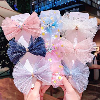 China Korean Style Cute Bangs Hair Clip Lovely Princess Cloth Clip Hairpin Children Chat Mesh Hairpin Scrunchies Set Bowknot Hairpin for sale