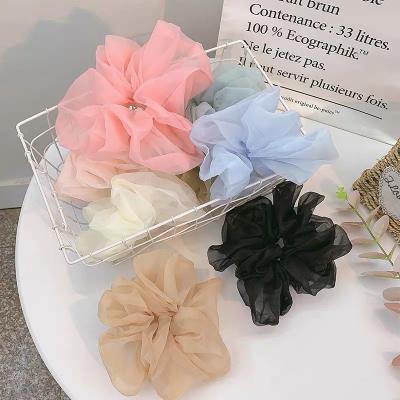 China New Design Spring Girl Hair Decoration Big Hair Decoration Girls Ponytail Scrunchies Tulle Chiffon Elastic Hair Tie Bands for sale