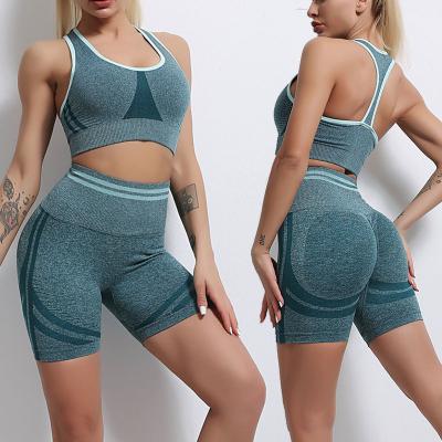 China 2022 Antibacterial New Custom Seamless Logo 2 Piece Set Summer Yoga Training Workout Gym Wear Women Clothes for sale