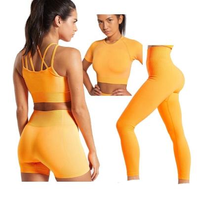 China 2022 Antibacterial Gym Wear Sports Bra Yoga Panties Bra Set Seamless Women High Waist Workout Legging Fitness Clothing for sale