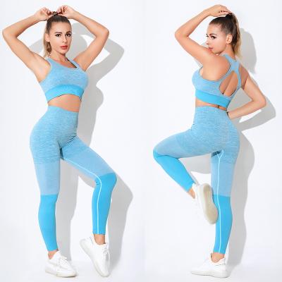 China Seamless Antibacterial High Waist Fitness Yoga Legging Bra Set Workout Yoga Set Seamless Gym Clothing For Women for sale