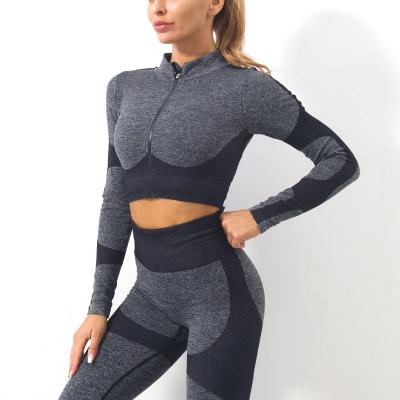 China 2022 New Antibacterial Seamless Women's Long Sports Knitting Shirt Women's Fitness Tops Yoga Sleeve Workout Shirt for sale