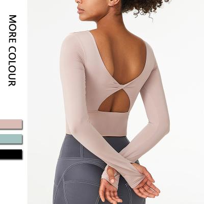 China 2022 New Arrival Antibacterial Gym Activewear Long Sleeves Solid 1 Piece Ladies Yoga Jacket Yoga Tops Women Yoga Sports Clothing Shirts And Tops for sale