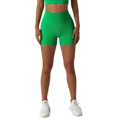 China New Antibacterial Women's Hip Lift Sports Shorts Fitness High Elastic Yoga Waist Threaded Running Shorts for sale