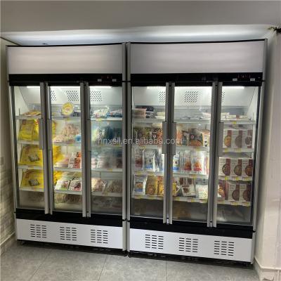 China High Freezing Effiency CE Approved Commercial Vertical Supermarket Frozen Food Display 3 Door Glass Freezer for sale