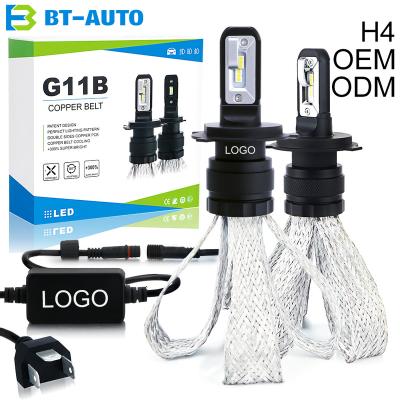 China BULBTEK G11B H4 LED Auto Headlight Copper Belt CANBUS EMC H4 Auto Car Headlight Bulb Fanless Universal for sale