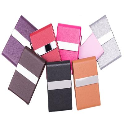 China Fashion Sublimation Custom Retro Slim Cover Briefcase Vertical Logo ID Bulk High Quality PU Metal Case Business Card Leather Holder for sale