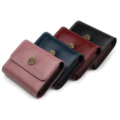 China Women Waterproof Stand For RFID Card Case Wallet ATM Bank Business Credit ID Luxury Custom Genuine Leather Magnetic Card Holder for sale