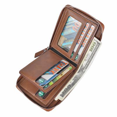 China 2022 Customized Luxury Small Thin Leather Men Wallet Waterproof Mini Men Wallets Wholesale Designers Minimalist Zipper Bifold Card Holder for sale