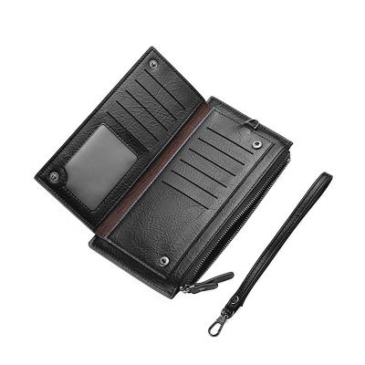 China 2022 Card Holder Wallet Black Zipper Clutch Waterproof Wristband Branded Phone Case With Strap Men Wallet Leather Along for sale