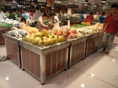 China wood supermarket fruit bin stand with lift door for sale