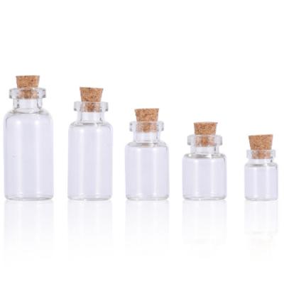 China Gift & Mini Craft 0.5ml 1ml 2ml 3ml 5ml Clear Glass Wishing Vials With Cork Lid Small Bottle Drift Bottle for sale