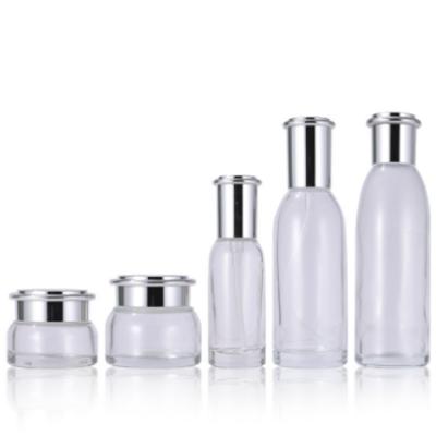 China 30g 50g 40ml 100ml 120ml Luxury Empty Face Lotion Cream Glass Bottle Jar Cosmetic Package Set With Spray Pump for sale