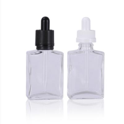 China Factory Direct Supply Cosmetic Dropper Bottle 30ml Flat Square Glass Dropper Bottle for sale