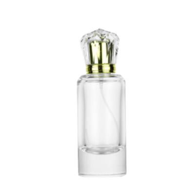 China 50ml Cosmetic Gold Cap Perfume Bottle Transparent Glass Rectangular Shape Spray Bottle for sale