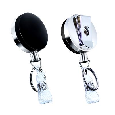 China Heavy Duty ID Card Badge Attendance Metal Badge Reel With Key Chain Ring Retractable Pull Badge Recoil Clip Ski Pass ID Card Accessories for sale