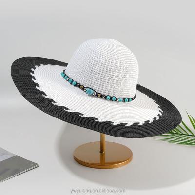 China Soft Beach Straw Hat Turquoise Character Custom Wide Brim Elegant Summer Decor For Women for sale