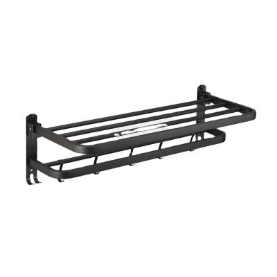 China Foldable Black Multifunctional Wall Mounted Stainless Steel Towel Rack Towel Rack Bath Towel Nailless Clothes Rack for sale