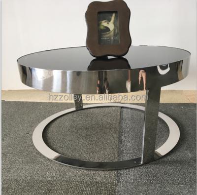 China French modern polished stainless steel round clear glass coffee endtable tea table for sale