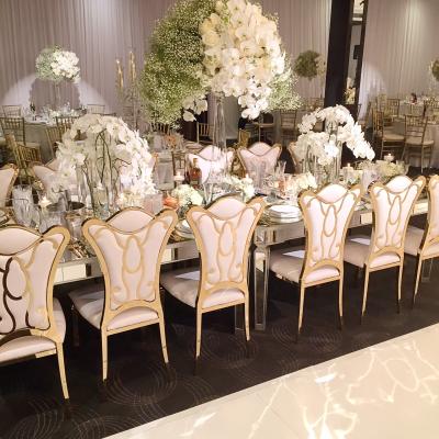 China Good Design Foldable Modern Banquet Furniture Beautiful Golden Stainless Steel Chair For Wedding And Event for sale