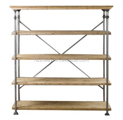 China Vintage Solid Wood Industrial Wooden Book Shelves With Metal Frame for sale