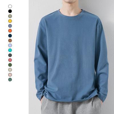 China Handsome Men's Cotton Anti-wrinkle Solid Color T-shirt Oversized T-shirt O-neck Long Sleeve Tee Shirts for sale