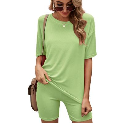 China Summer Viable Custom Women's Clothing Solid Color Leggings Set Two-Piece Casual Sports Suit Comfortable Ice Feeling T-shirt for sale