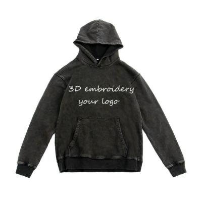 China Designer Streetwear Vintage Custom 3d Embroidery Logo Cotton Hoodie Mens Black Heavyweight QUICK DRY Hoodies for sale