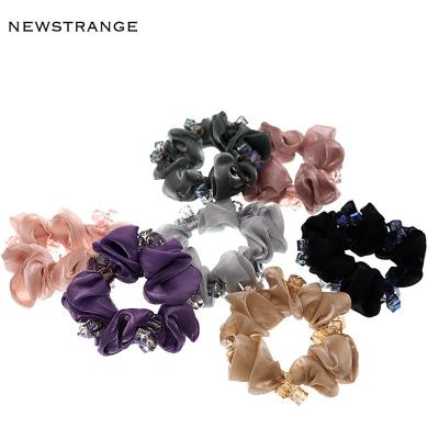 China 2022 New Arrivals Hair Scrunchies High Elasticity Multi Color Silk Rhinestone Glitter Hair Scrunchies Luxury Hair Scrunchies For Women for sale