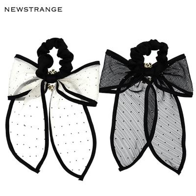 China Hair Scrunchies 2022 New Fashion Hair Scrunchies Bow Oversized Ring Wave Point Bow Knot Wire Hair Rhinestone Hair Tie For Women for sale