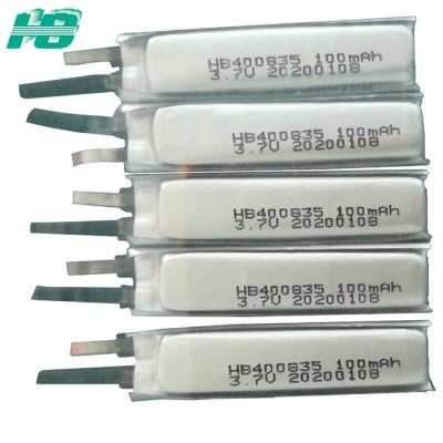 China 400835 baterias de íon de lítio da grande capacidade, bateria recarregável de 3.7v 100mah à venda